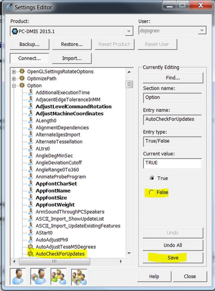 In PCDMIS, how do I turn on/off Auto Update?